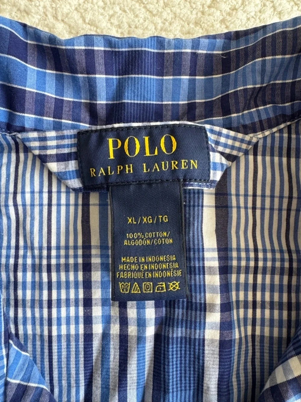 Polo Ralph Lauren Blue and White Plaid Short-Sleeve Button-Up Shirt Sz XL
